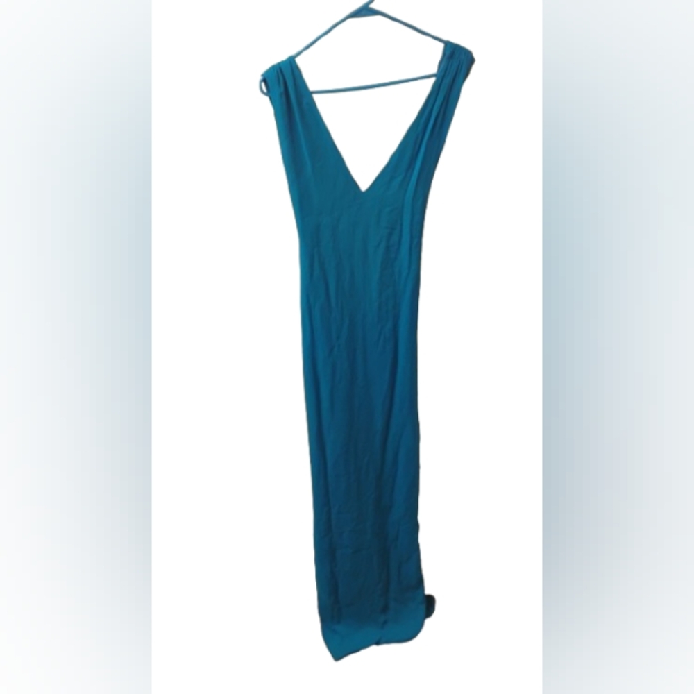 Adam Lippes Silk Open Back Silk Maxi Gown Blue Sz 6